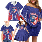 Tasman Bay 2026 Rugby Custom Family Matching Off Shoulder Short Dress and Hawaiian Shirt NZ Maori Silver Fern
