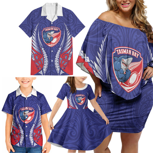 Tasman Bay 2026 Rugby Custom Family Matching Off Shoulder Short Dress and Hawaiian Shirt NZ Maori Silver Fern