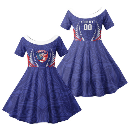 Tasman Bay 2026 Rugby Custom Family Matching Off Shoulder Short Dress and Hawaiian Shirt NZ Maori Silver Fern