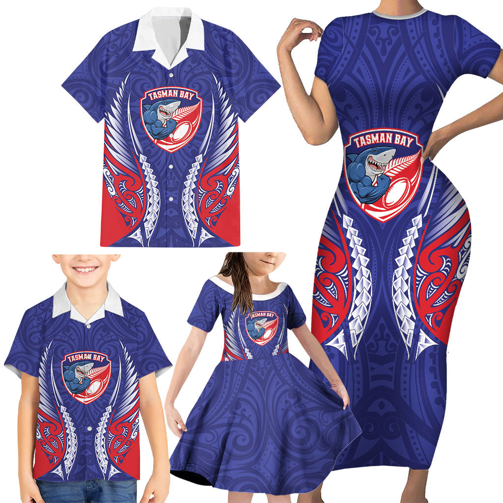 Tasman Bay 2026 Rugby Custom Family Matching Short Sleeve Bodycon Dress and Hawaiian Shirt NZ Maori Silver Fern