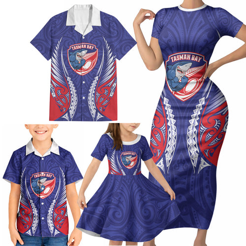 Tasman Bay 2026 Rugby Custom Family Matching Short Sleeve Bodycon Dress and Hawaiian Shirt NZ Maori Silver Fern