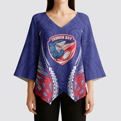 Tasman Bay 2026 Rugby Custom Kimono Sleeve Blouse NZ Maori Silver Fern