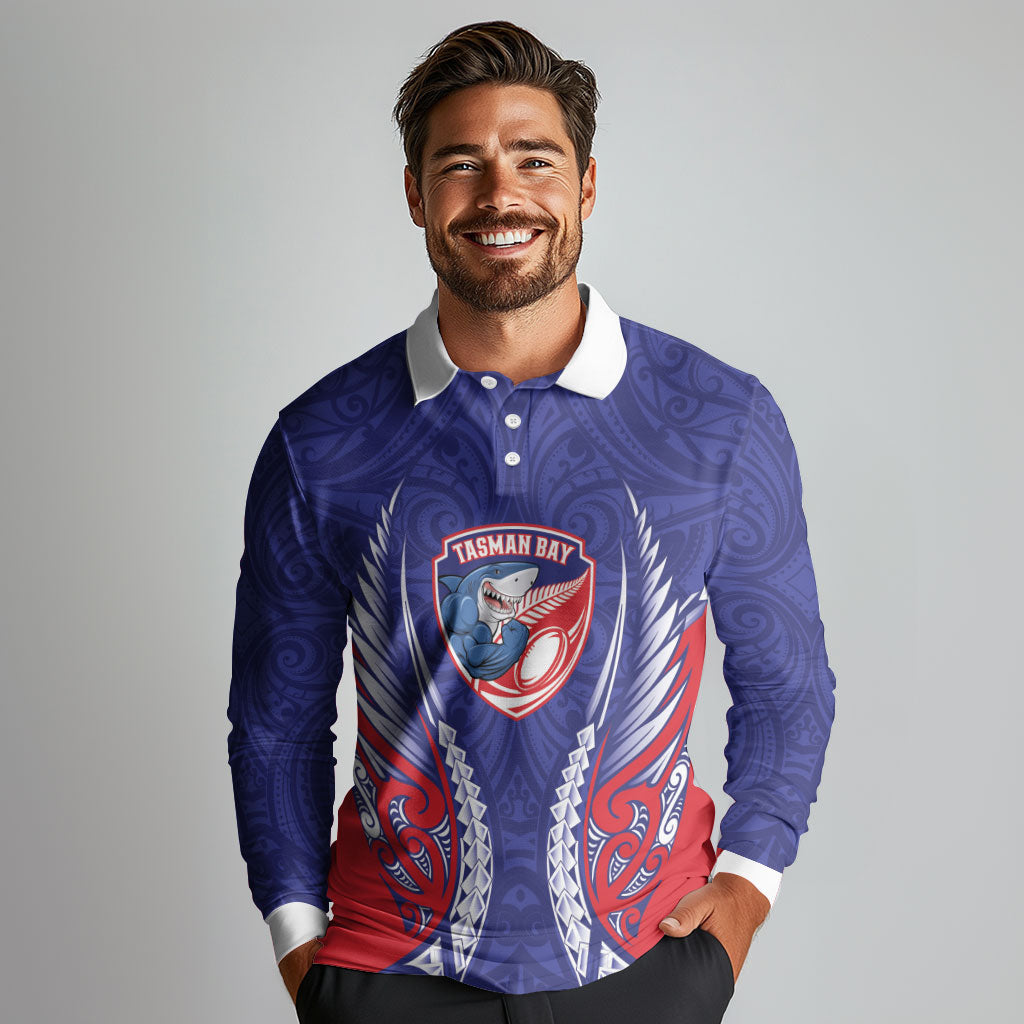 Tasman Bay 2026 Rugby Custom Long Sleeve Polo Shirt NZ Maori Silver Fern