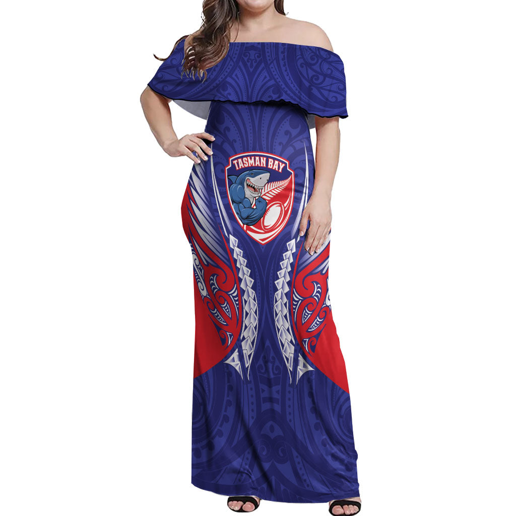 Tasman Bay 2026 Rugby Custom Off Shoulder Maxi Dress NZ Maori Silver Fern