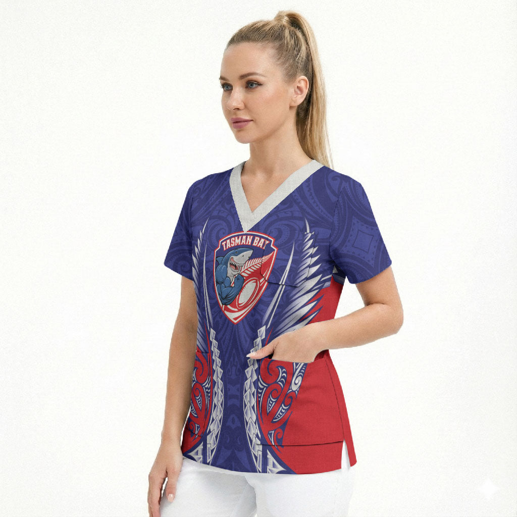 Tasman Bay 2026 Rugby Custom Scrub Top NZ Maori Silver Fern
