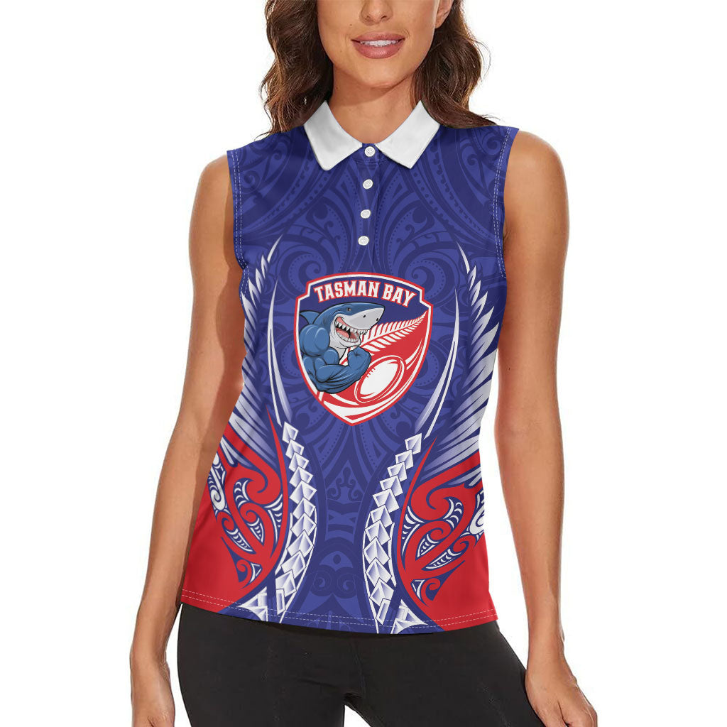 Tasman Bay 2026 Rugby Custom Women Sleeveless Polo Shirt NZ Maori Silver Fern