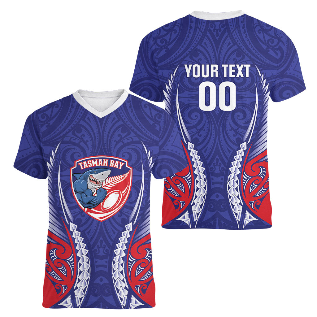 Tasman Bay 2026 Rugby Custom Women V-Neck T-Shirt NZ Maori Silver Fern