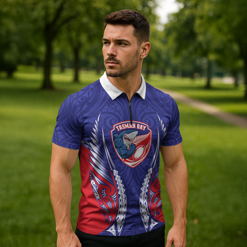 Tasman Bay 2026 Rugby Custom Zipper Polo Shirt NZ Maori Silver Fern