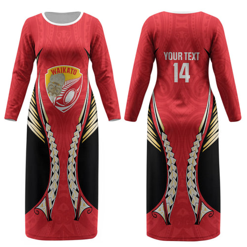 Waikato 2026 Rugby Custom Couples Matching Long Sleeve Bodycon Dress and Hawaiian Shirt NZ Maori Silver Fern LT14
