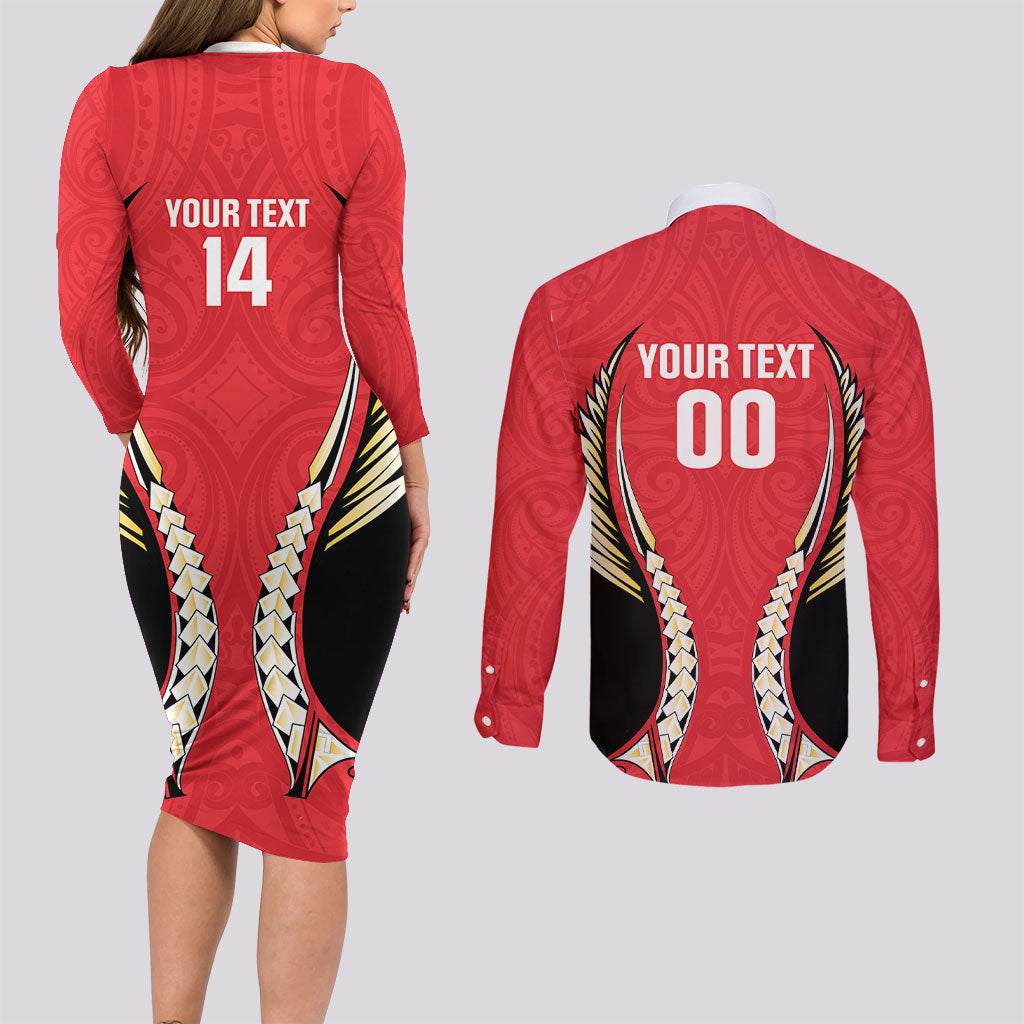 Waikato 2026 Rugby Custom Couples Matching Long Sleeve Bodycon Dress and Long Sleeve Button Shirt NZ Maori Silver Fern