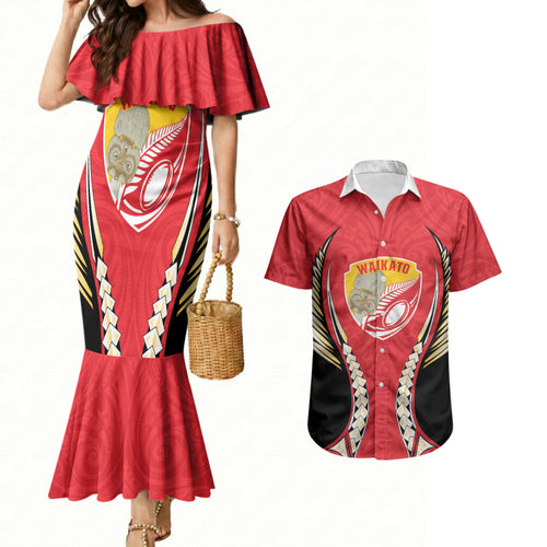 Waikato 2026 Rugby Custom Couples Matching Mermaid Dress and Hawaiian Shirt NZ Maori Silver Fern