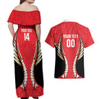 Waikato 2026 Rugby Custom Couples Matching Off Shoulder Maxi Dress and Hawaiian Shirt NZ Maori Silver Fern