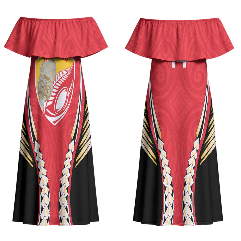 Waikato 2026 Rugby Custom Couples Matching Off Shoulder Maxi Dress and Long Sleeve Button Shirt NZ Maori Silver Fern LT14