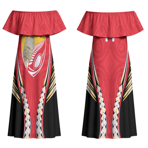 Waikato 2026 Rugby Custom Couples Matching Off Shoulder Maxi Dress and Long Sleeve Button Shirt NZ Maori Silver Fern LT14