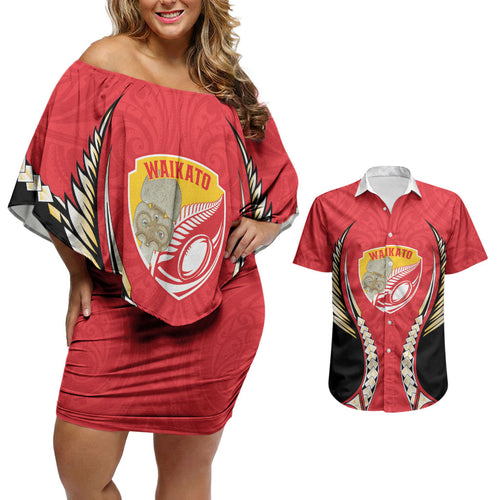 Waikato 2026 Rugby Custom Couples Matching Off Shoulder Short Dress and Hawaiian Shirt NZ Maori Silver Fern