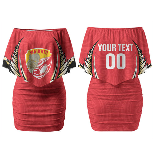 Waikato 2026 Rugby Custom Couples Matching Off Shoulder Short Dress and Hawaiian Shirt NZ Maori Silver Fern