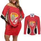 Waikato 2026 Rugby Custom Couples Matching Off Shoulder Short Dress and Long Sleeve Button Shirt NZ Maori Silver Fern