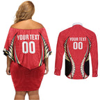 Waikato 2026 Rugby Custom Couples Matching Off Shoulder Short Dress and Long Sleeve Button Shirt NZ Maori Silver Fern