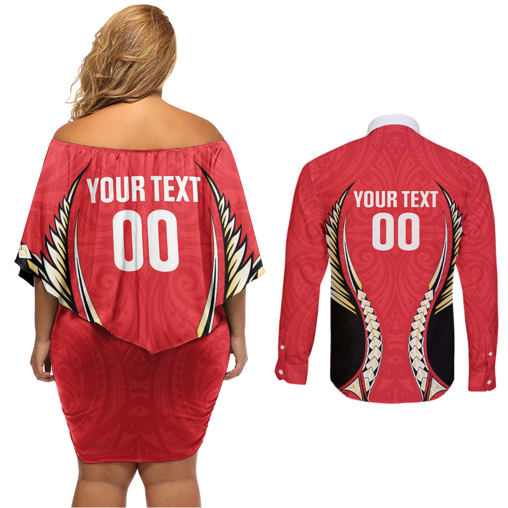 Waikato 2026 Rugby Custom Couples Matching Off Shoulder Short Dress and Long Sleeve Button Shirt NZ Maori Silver Fern