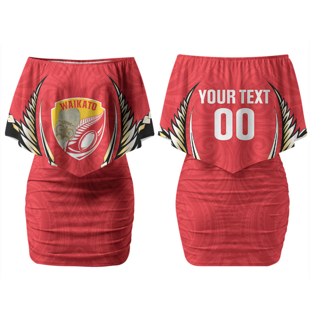 Waikato 2026 Rugby Custom Couples Matching Off Shoulder Short Dress and Long Sleeve Button Shirt NZ Maori Silver Fern LT14