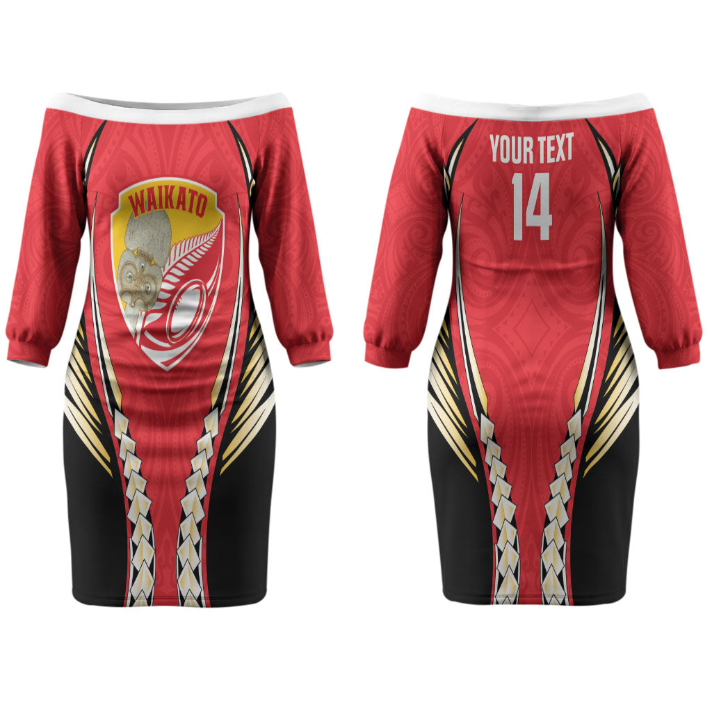 Waikato 2026 Rugby Custom Couples Matching Off The Shoulder Long Sleeve Dress and Hawaiian Shirt NZ Maori Silver Fern LT14
