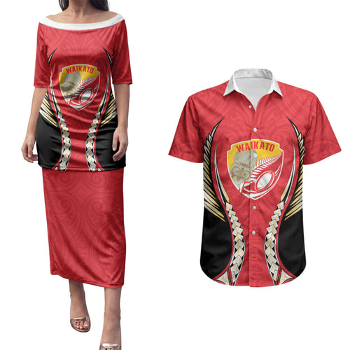 Waikato 2026 Rugby Custom Couples Matching Puletasi and Hawaiian Shirt NZ Maori Silver Fern