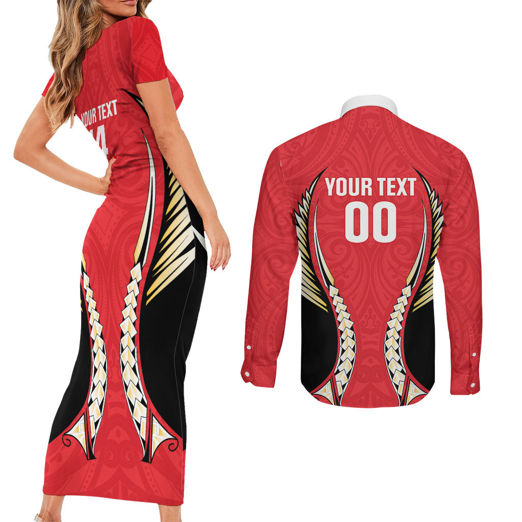 Waikato 2026 Rugby Custom Couples Matching Short Sleeve Bodycon Dress and Long Sleeve Button Shirt NZ Maori Silver Fern