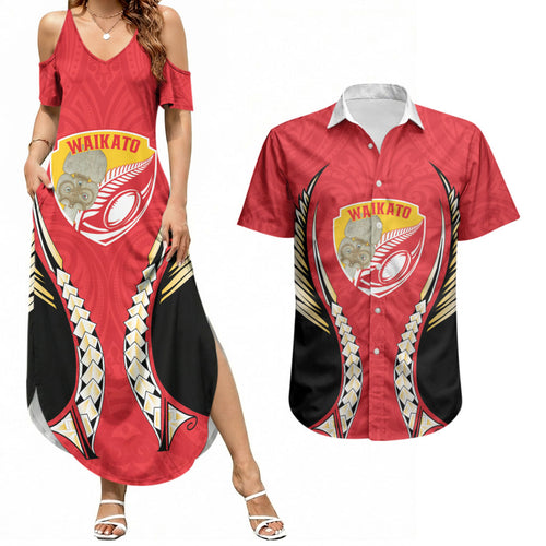 Waikato 2026 Rugby Custom Couples Matching Summer Maxi Dress and Hawaiian Shirt NZ Maori Silver Fern