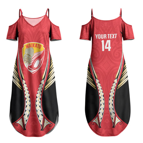 Waikato 2026 Rugby Custom Couples Matching Summer Maxi Dress and Long Sleeve Button Shirt NZ Maori Silver Fern LT14
