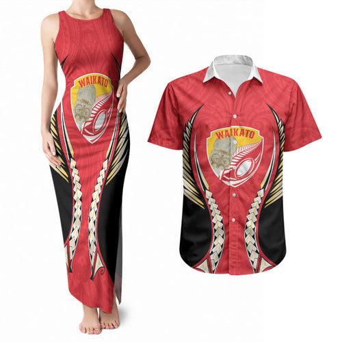 Waikato 2026 Rugby Custom Couples Matching Tank Maxi Dress and Hawaiian Shirt NZ Maori Silver Fern