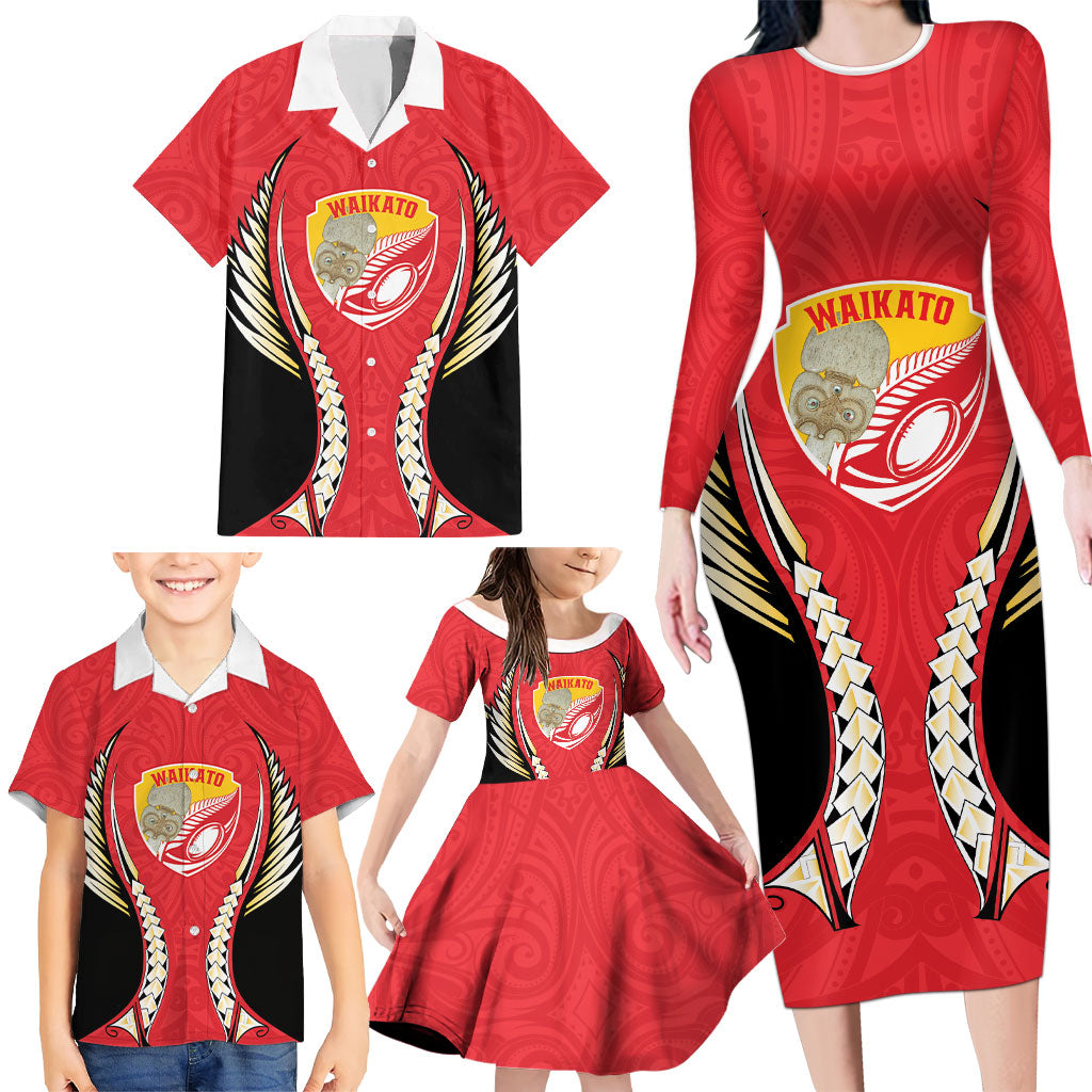 Waikato 2026 Rugby Custom Family Matching Long Sleeve Bodycon Dress and Hawaiian Shirt NZ Maori Silver Fern