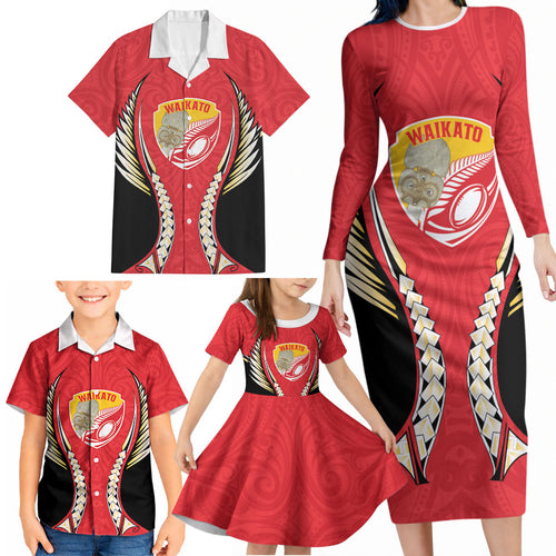 Waikato 2026 Rugby Custom Family Matching Long Sleeve Bodycon Dress and Hawaiian Shirt NZ Maori Silver Fern