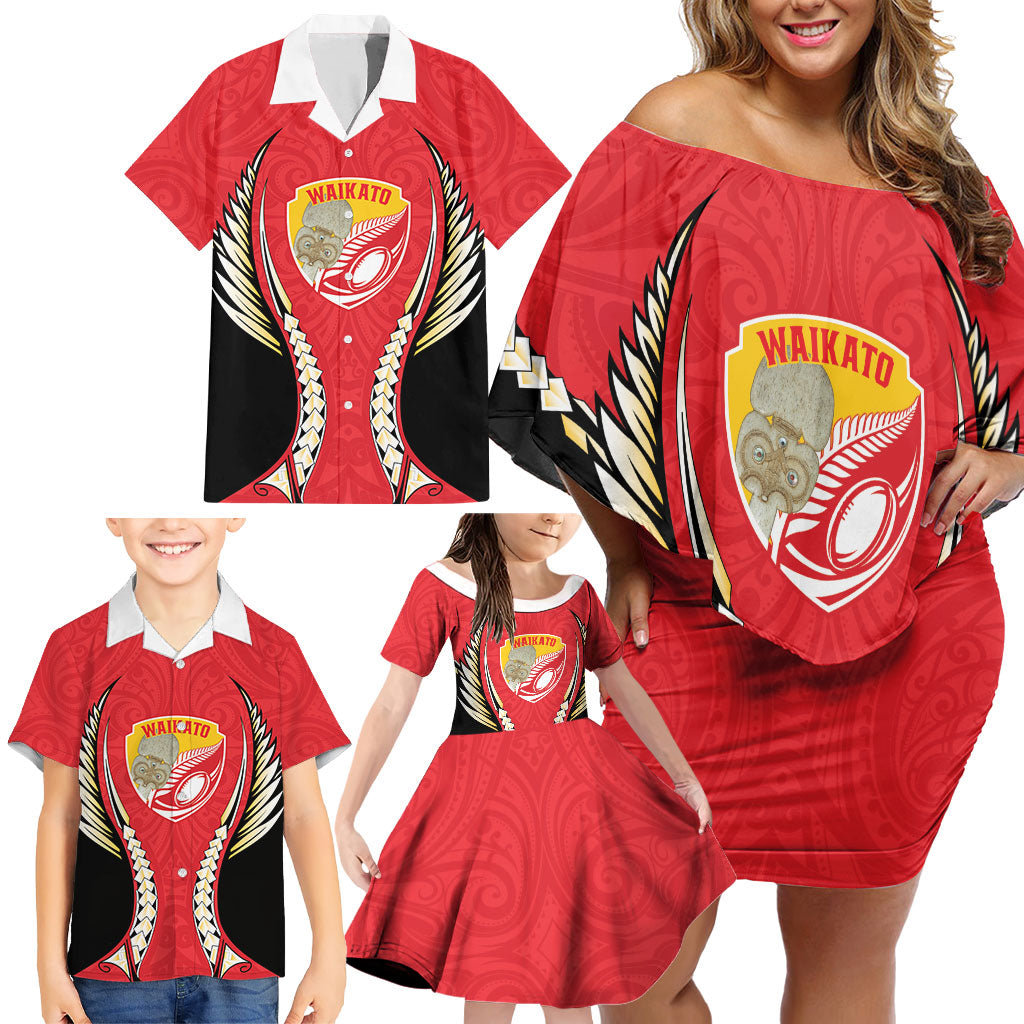 Waikato 2026 Rugby Custom Family Matching Off Shoulder Short Dress and Hawaiian Shirt NZ Maori Silver Fern