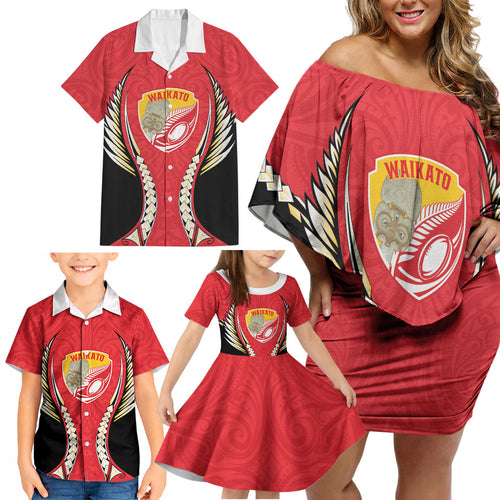 Waikato 2026 Rugby Custom Family Matching Off Shoulder Short Dress and Hawaiian Shirt NZ Maori Silver Fern