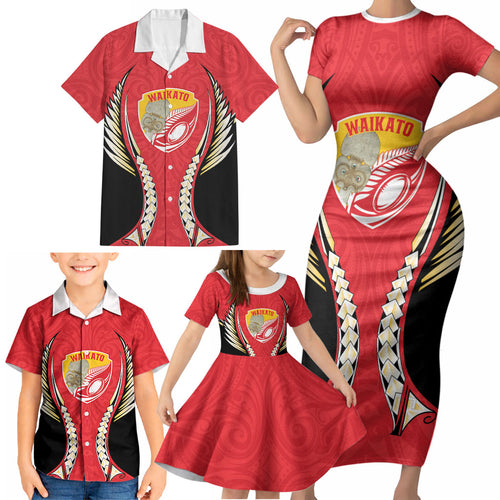Waikato 2026 Rugby Custom Family Matching Short Sleeve Bodycon Dress and Hawaiian Shirt NZ Maori Silver Fern