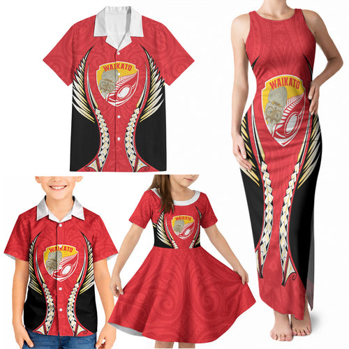 Waikato 2026 Rugby Custom Family Matching Tank Maxi Dress and Hawaiian Shirt NZ Maori Silver Fern