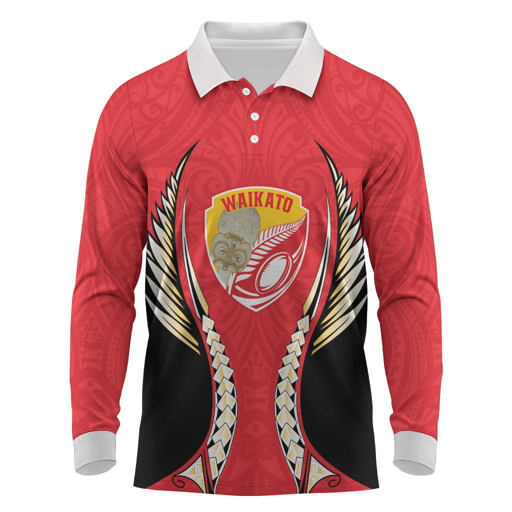 Waikato 2026 Rugby Custom Long Sleeve Polo Shirt NZ Maori Silver Fern