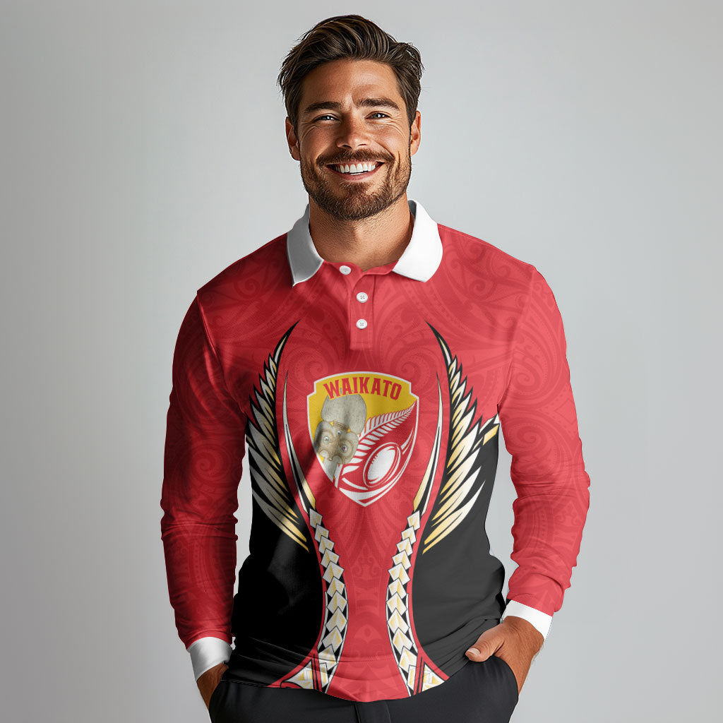 Waikato 2026 Rugby Custom Long Sleeve Polo Shirt NZ Maori Silver Fern