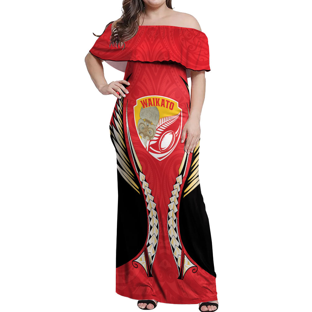 Waikato 2026 Rugby Custom Off Shoulder Maxi Dress NZ Maori Silver Fern