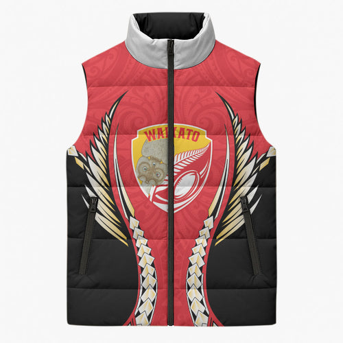 Waikato 2026 Rugby Custom Sleeveless Puffer Jacket NZ Maori Silver Fern
