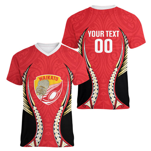 Waikato 2026 Rugby Custom Women V-Neck T-Shirt NZ Maori Silver Fern