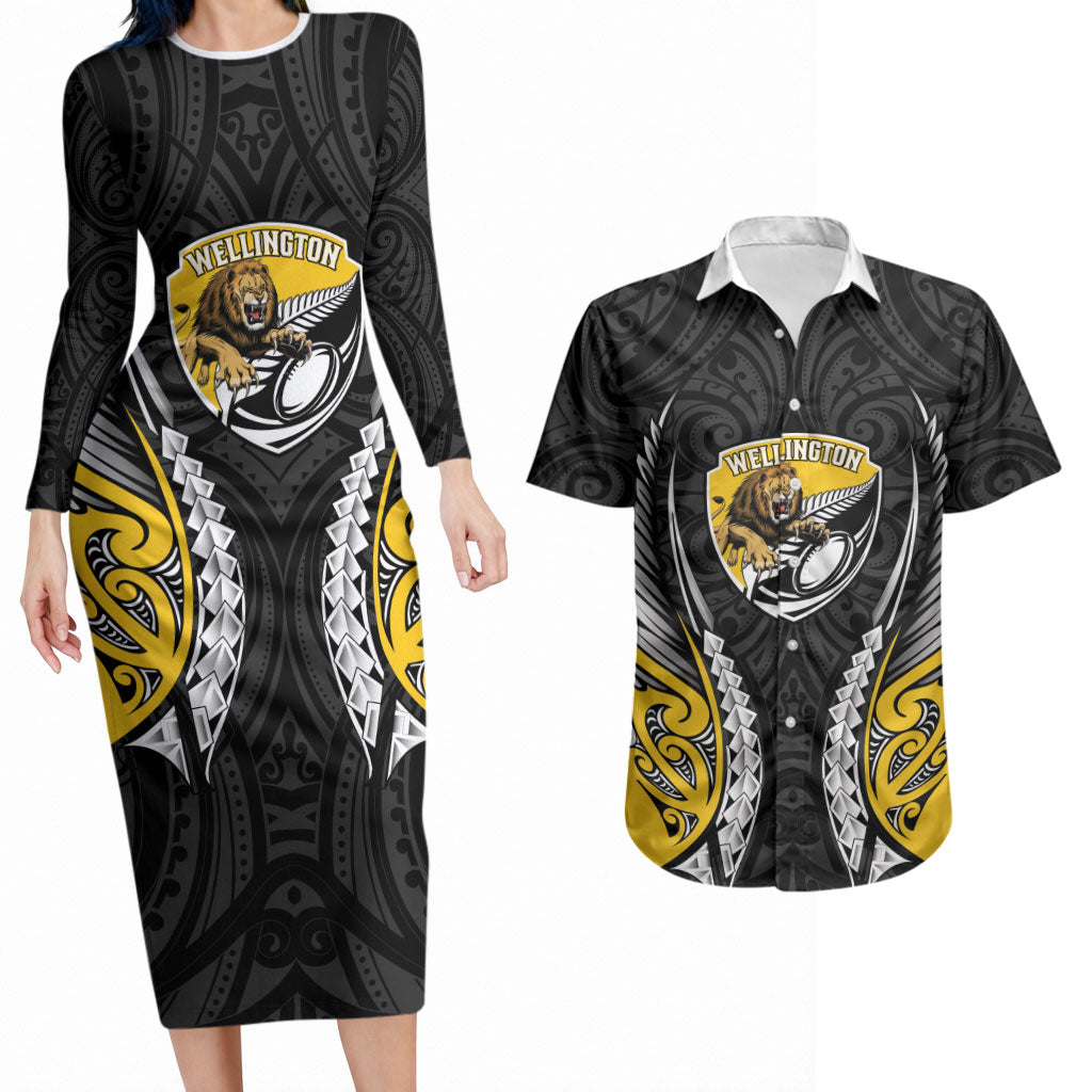 Wellington 2026 Rugby Custom Couples Matching Long Sleeve Bodycon Dress and Hawaiian Shirt NZ Maori Silver Fern