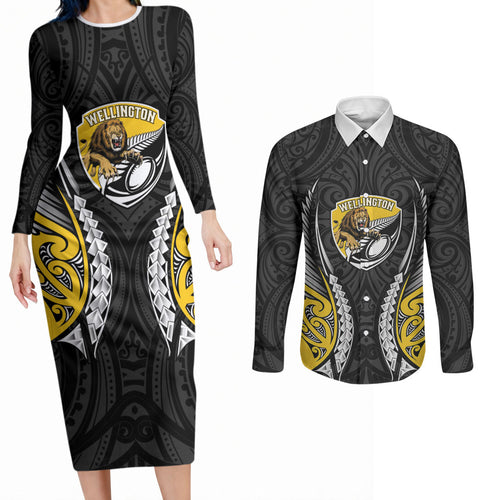Wellington 2026 Rugby Custom Couples Matching Long Sleeve Bodycon Dress and Long Sleeve Button Shirt NZ Maori Silver Fern