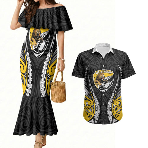Wellington 2026 Rugby Custom Couples Matching Mermaid Dress and Hawaiian Shirt NZ Maori Silver Fern