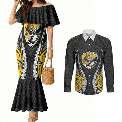 Wellington 2026 Rugby Custom Couples Matching Mermaid Dress and Long Sleeve Button Shirt NZ Maori Silver Fern