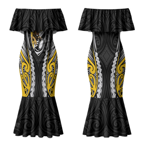 Wellington 2026 Rugby Custom Couples Matching Mermaid Dress and Long Sleeve Button Shirt NZ Maori Silver Fern LT14