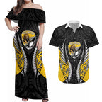 Wellington 2026 Rugby Custom Couples Matching Off Shoulder Maxi Dress and Hawaiian Shirt NZ Maori Silver Fern