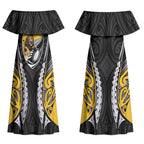 Wellington 2026 Rugby Custom Couples Matching Off Shoulder Maxi Dress and Hawaiian Shirt NZ Maori Silver Fern LT14