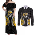 Wellington 2026 Rugby Custom Couples Matching Off Shoulder Maxi Dress and Long Sleeve Button Shirt NZ Maori Silver Fern