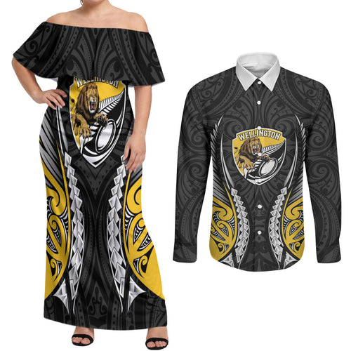Wellington 2026 Rugby Custom Couples Matching Off Shoulder Maxi Dress and Long Sleeve Button Shirt NZ Maori Silver Fern